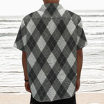 Shadow Grey Argyle Pattern Print Textured Short Sleeve Shirt