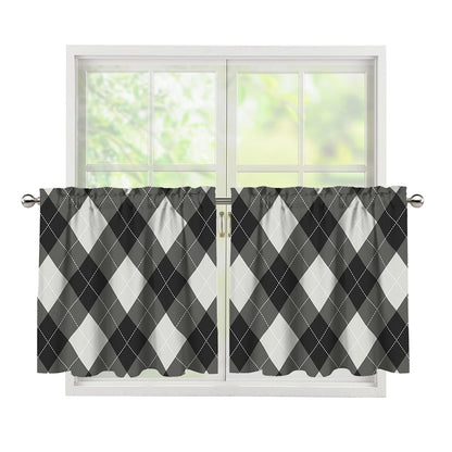 Shadow Grey Argyle Pattern Print Tier Curtains