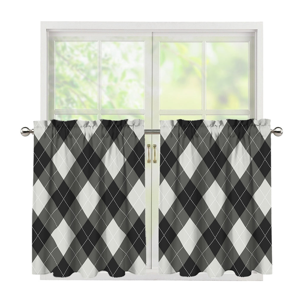 Shadow Grey Argyle Pattern Print Tier Curtains