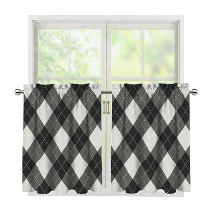 Shadow Grey Argyle Pattern Print Tier Curtains