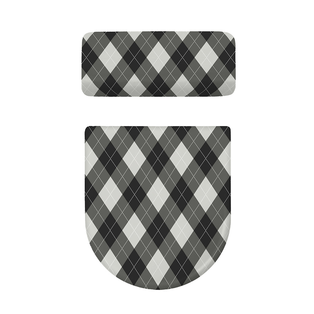 Shadow Grey Argyle Pattern Print Toilet Lid And Tank Cover Set