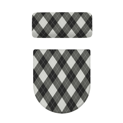 Shadow Grey Argyle Pattern Print Toilet Lid And Tank Cover Set