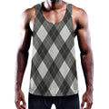 Shadow Grey Argyle Pattern Print Men's Workout Tank Top