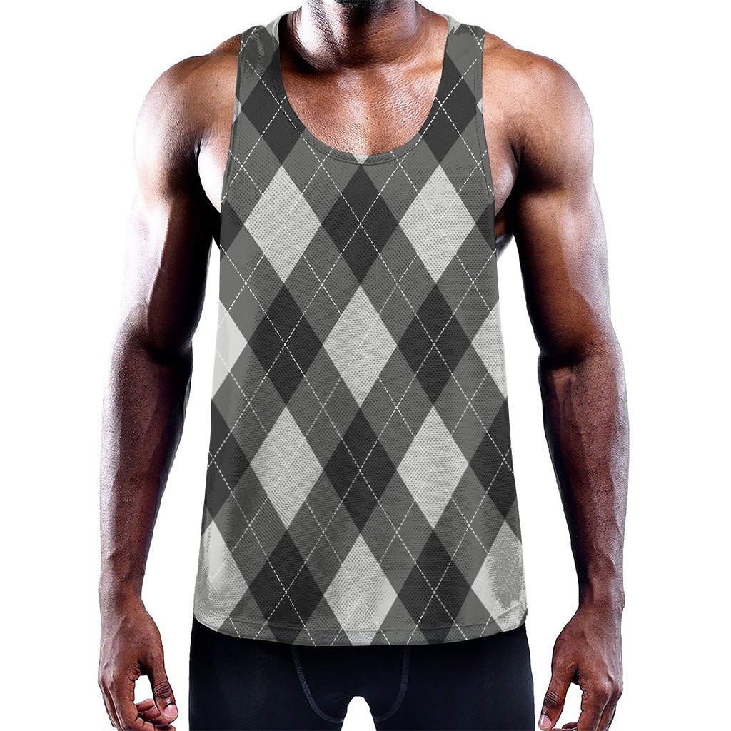 Shadow Grey Argyle Pattern Print Training Tank Top