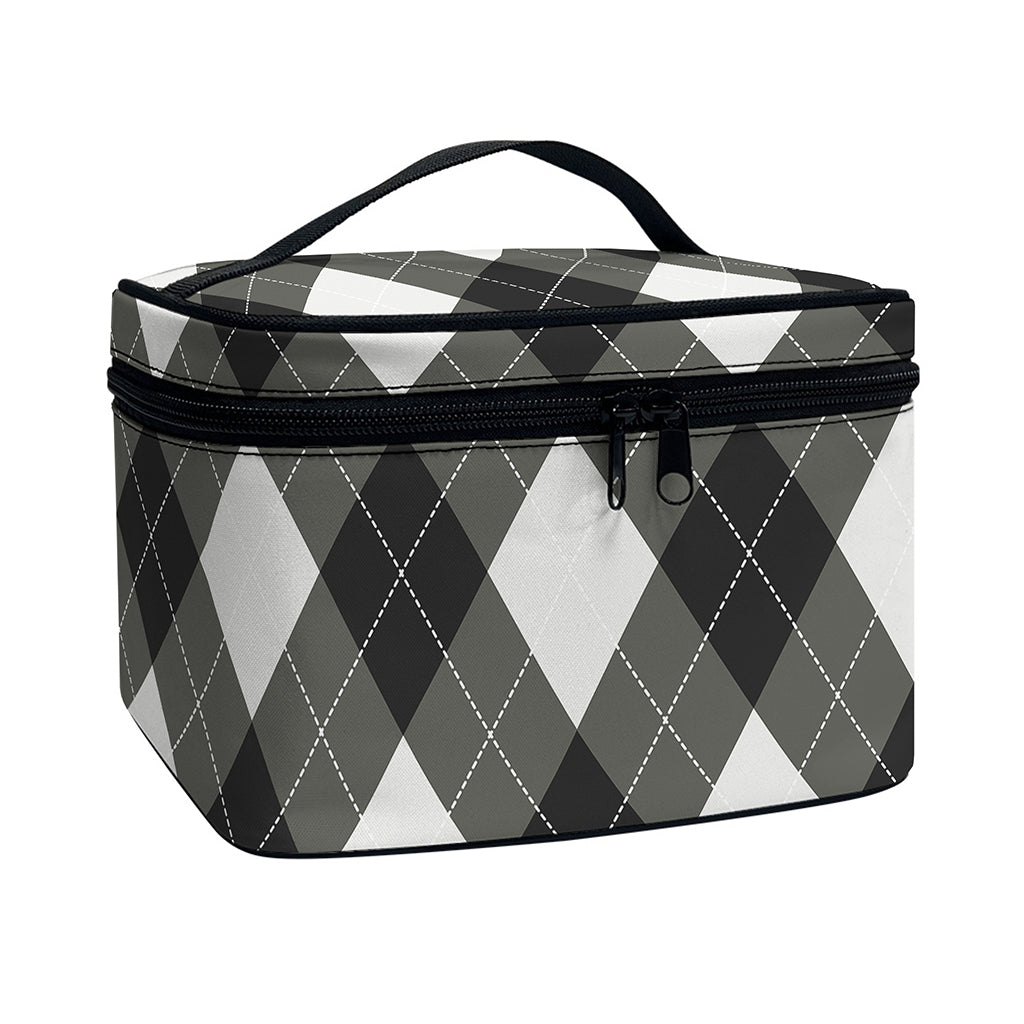 Shadow Grey Argyle Pattern Print Travel Makeup Bag
