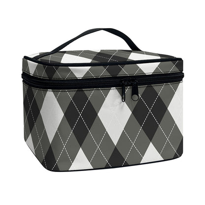 Shadow Grey Argyle Pattern Print Travel Makeup Bag