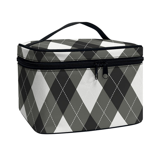 Shadow Grey Argyle Pattern Print Travel Makeup Bag