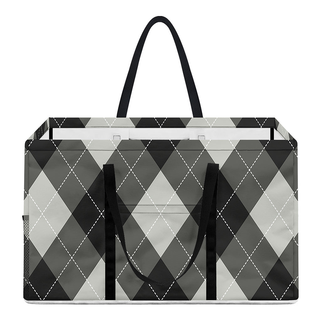 Shadow Grey Argyle Pattern Print Utility Tote Bag