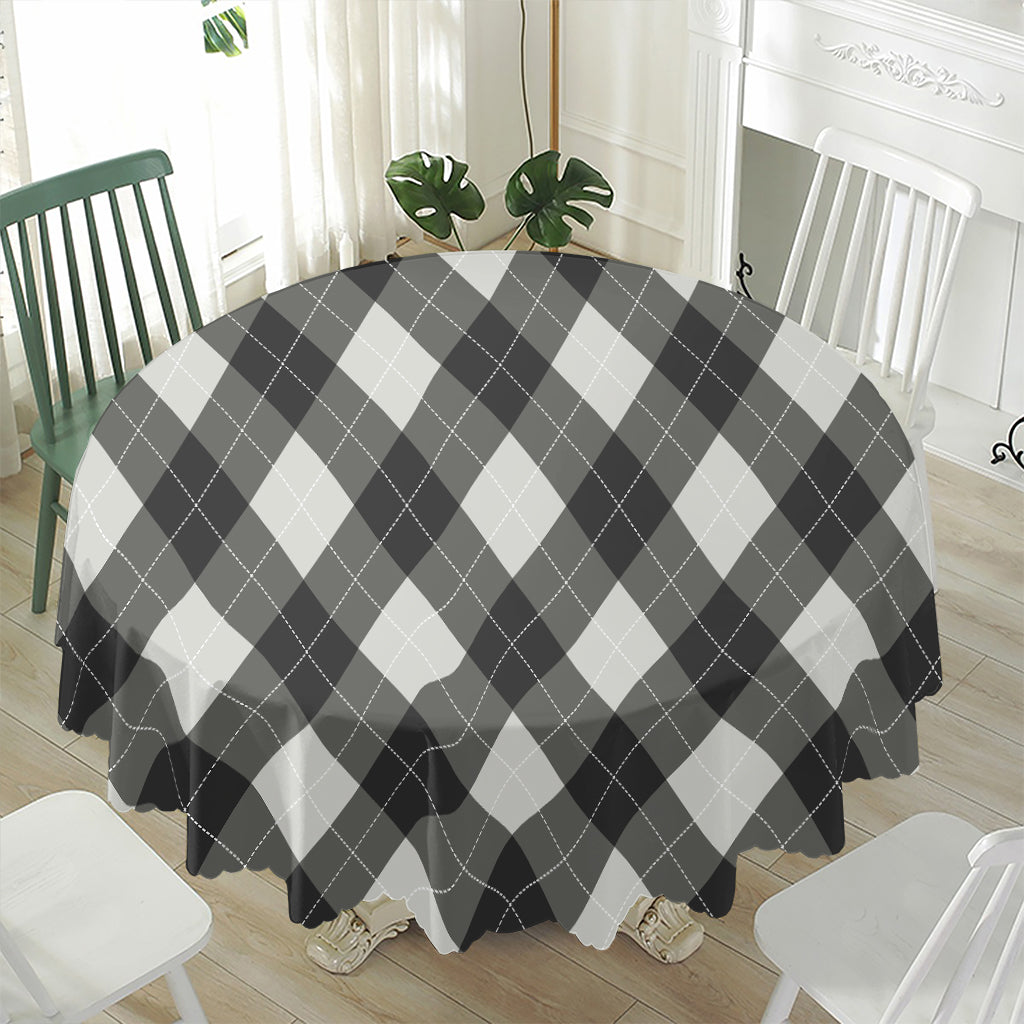 Shadow Grey Argyle Pattern Print Waterproof Round Tablecloth