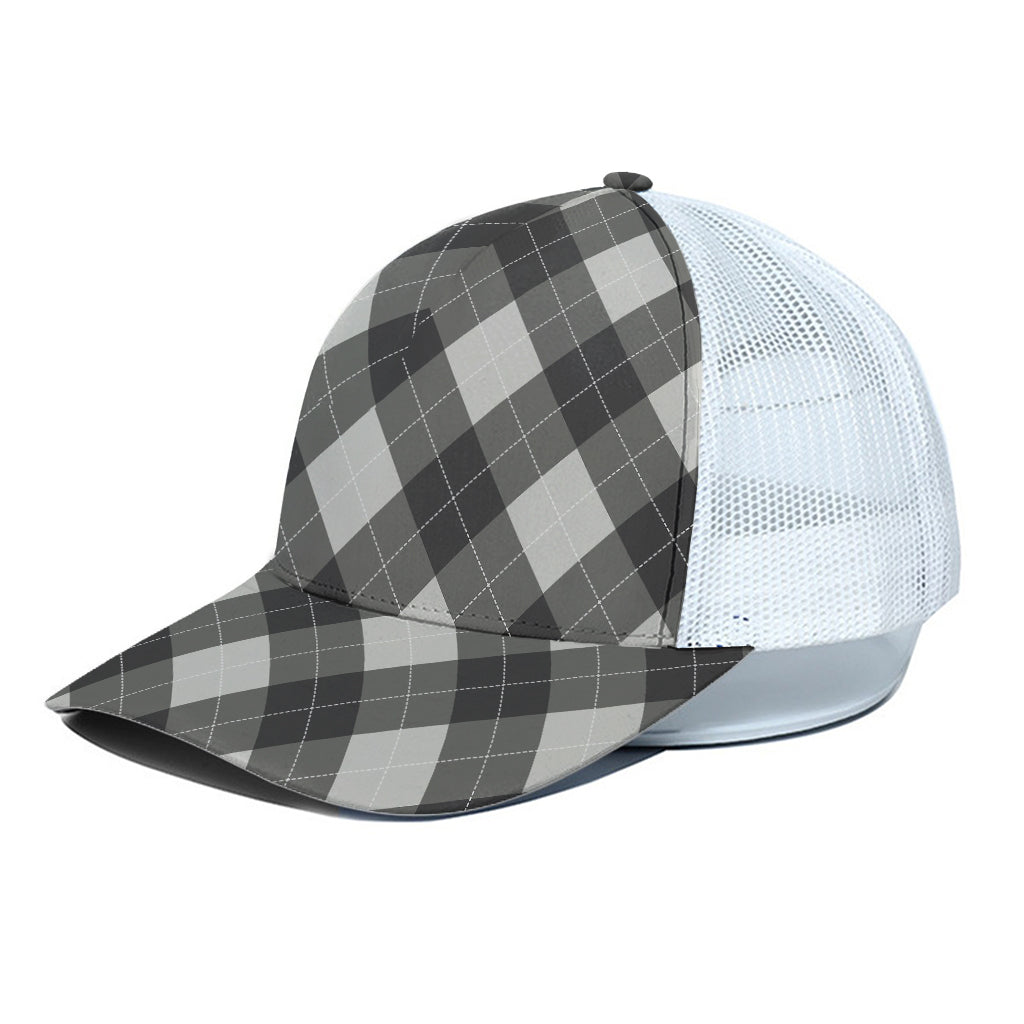 Shadow Grey Argyle Pattern Print White Mesh Trucker Cap