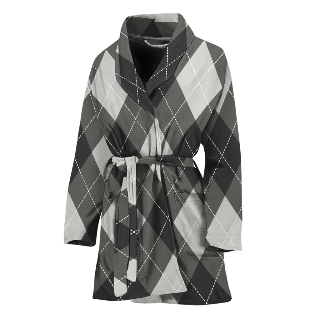 Shadow Grey Argyle Pattern Print Women's Bathrobe
