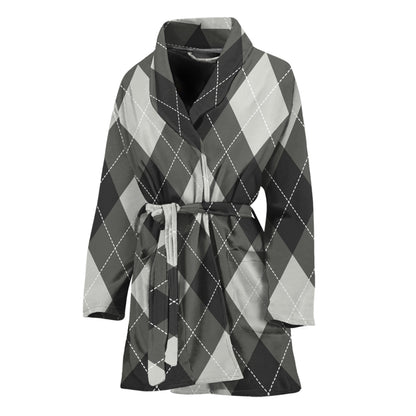 Shadow Grey Argyle Pattern Print Women's Bathrobe