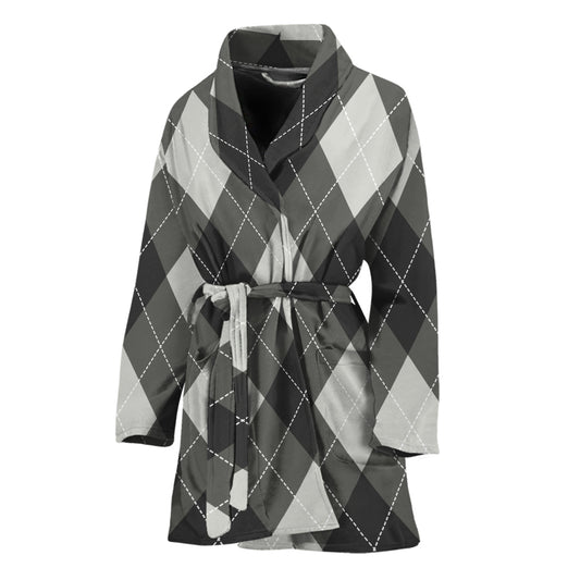 Shadow Grey Argyle Pattern Print Women's Bathrobe
