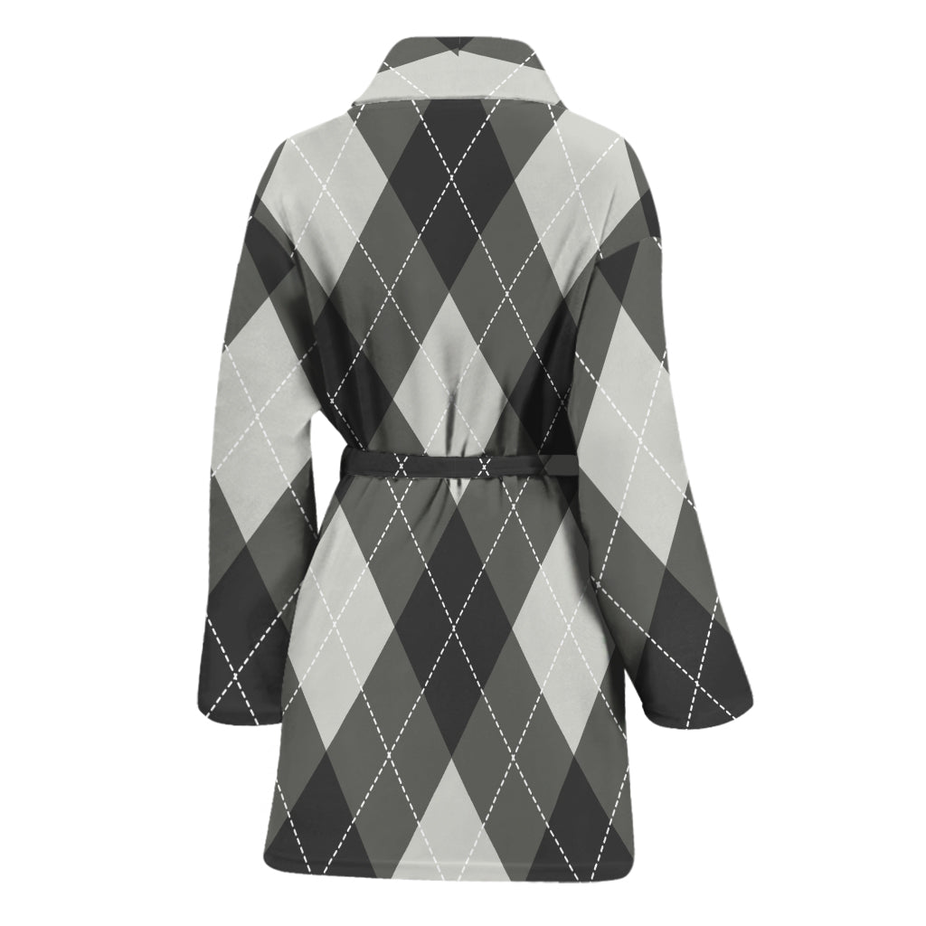 Shadow Grey Argyle Pattern Print Women's Bathrobe