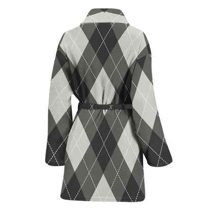 Shadow Grey Argyle Pattern Print Women's Bathrobe