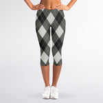 Shadow Grey Argyle Pattern Print Women's Capri Leggings