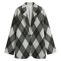 Shadow Grey Argyle Pattern Print Women's Cotton Blazer