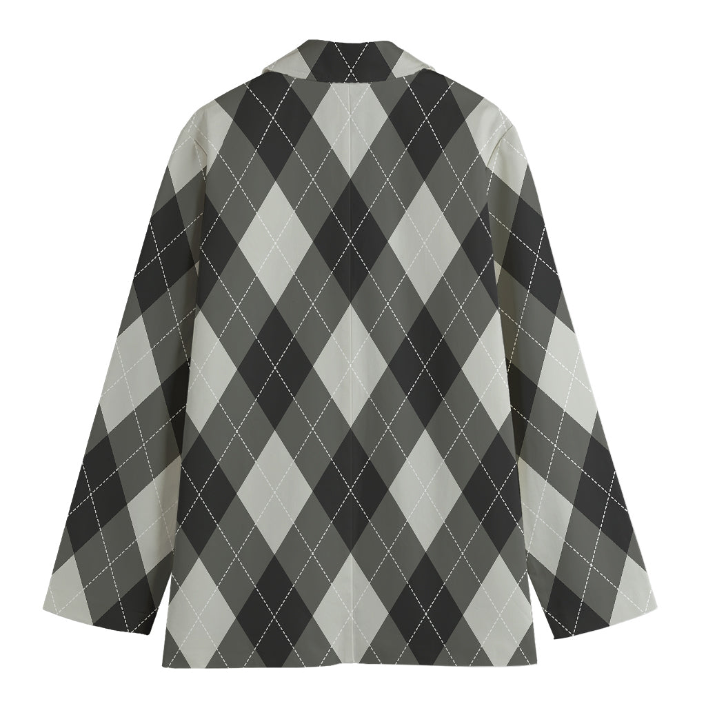 Shadow Grey Argyle Pattern Print Women's Cotton Blazer
