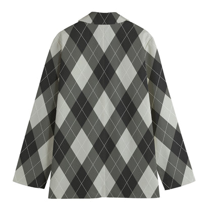 Shadow Grey Argyle Pattern Print Women's Cotton Blazer