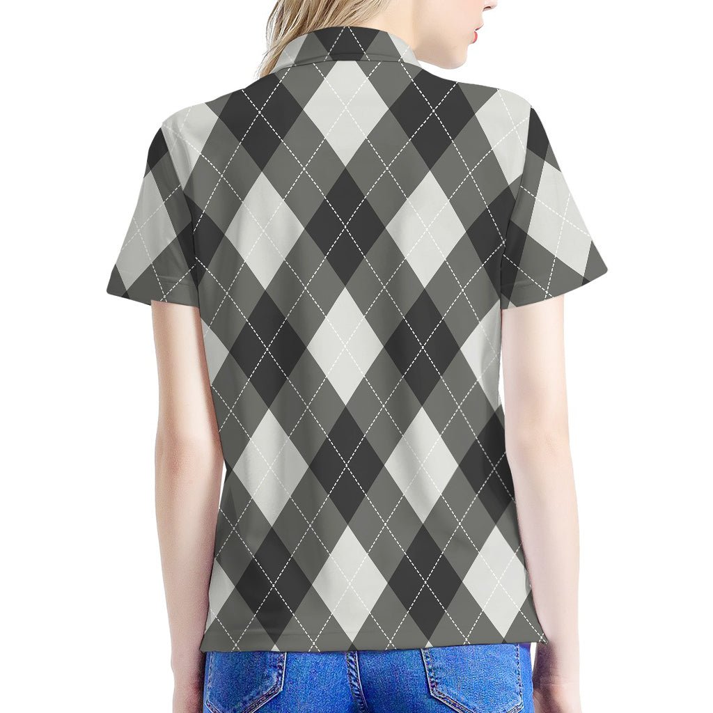 Shadow Grey Argyle Pattern Print Women's Polo Shirt