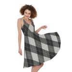 Shadow Grey Argyle Pattern Print Women's Sleeveless Dress