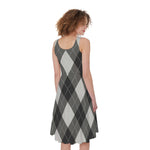 Shadow Grey Argyle Pattern Print Women's Sleeveless Dress