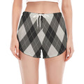 Shadow Grey Argyle Pattern Print Women's Split Running Shorts