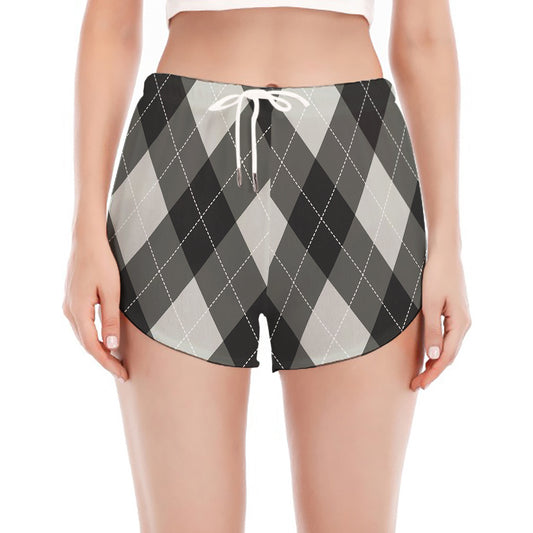 Shadow Grey Argyle Pattern Print Women's Split Running Shorts