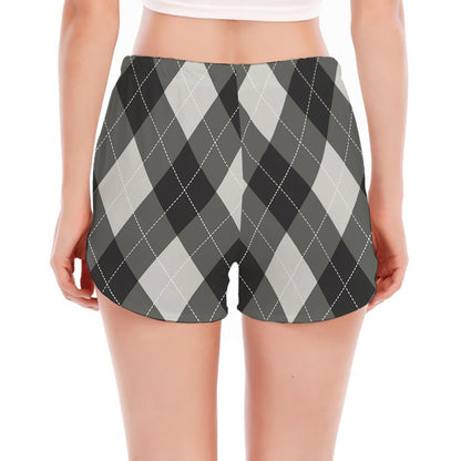 Shadow Grey Argyle Pattern Print Women's Split Running Shorts