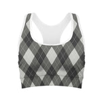 Shadow Grey Argyle Pattern Print Women's Sports Bra