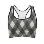 Shadow Grey Argyle Pattern Print Women's Sports Bra