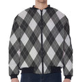 Shadow Grey Argyle Pattern Print Zip Sleeve Bomber Jacket
