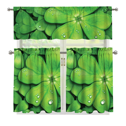 Shamrock Clover St. Patrick's Day Print 3 Piece Kitchen Curtains