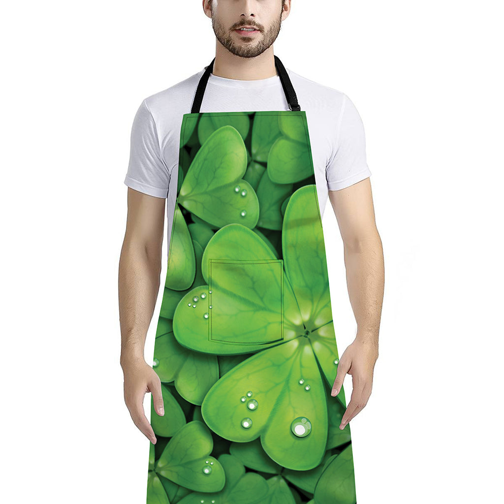Shamrock Clover St. Patrick's Day Print Bib Apron With Pocket