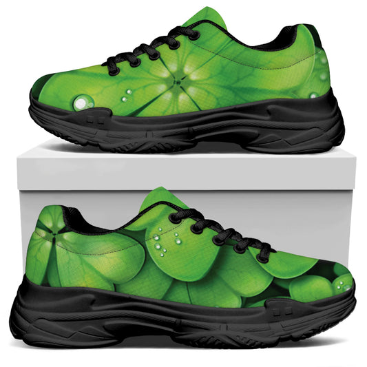 Shamrock Clover St. Patrick's Day Print Black Chunky Shoes