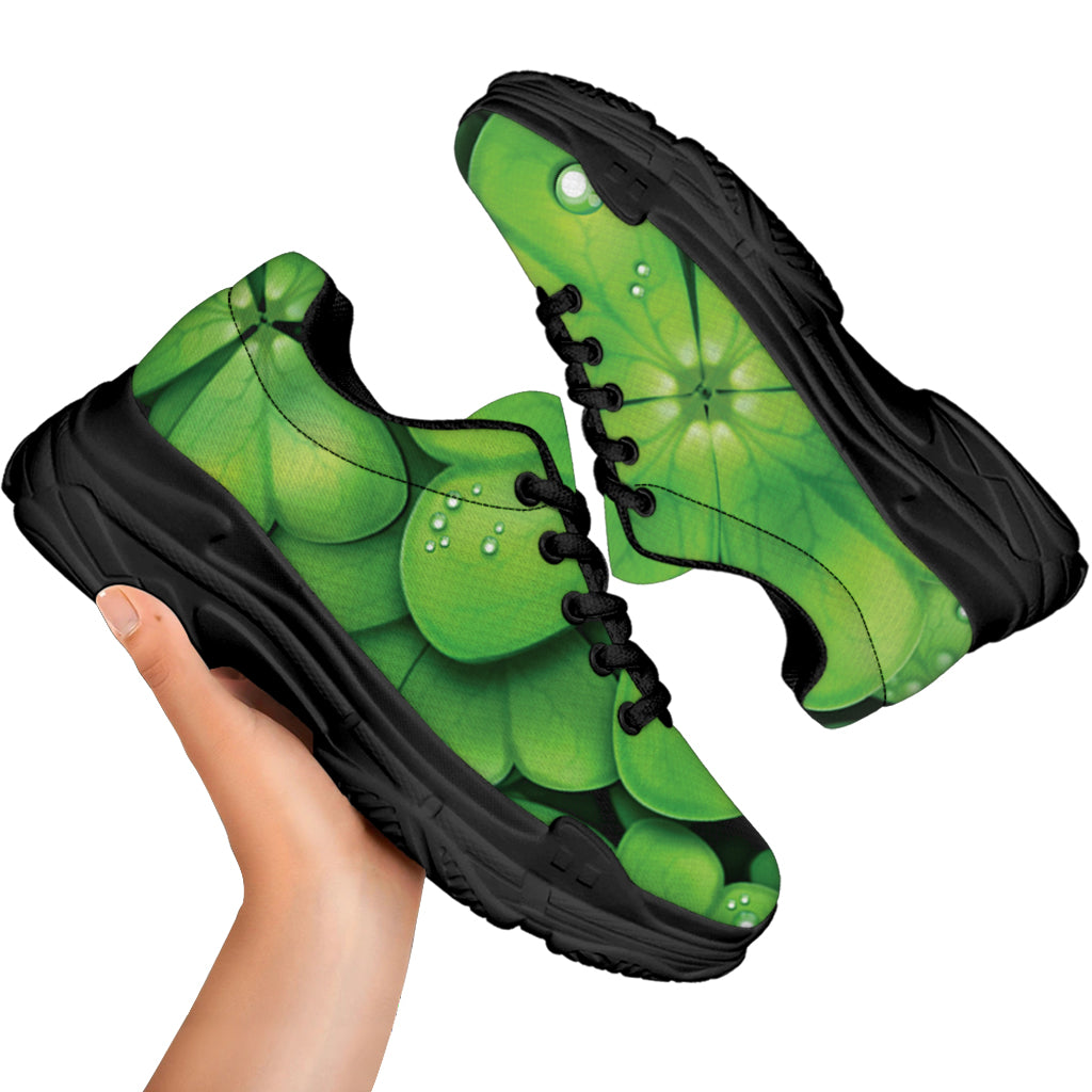 Shamrock Clover St. Patrick's Day Print Black Chunky Shoes