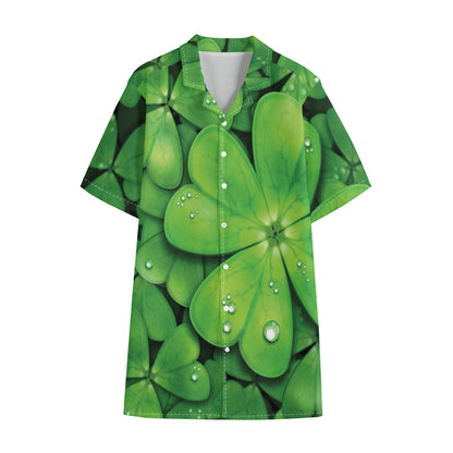 Shamrock Clover St. Patrick's Day Print Cotton Hawaiian Shirt