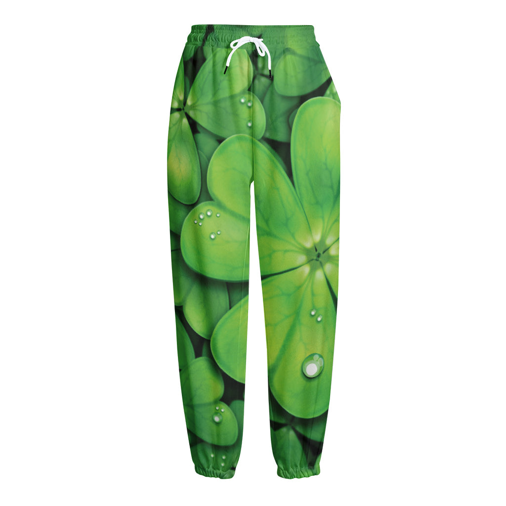 Shamrock Clover St. Patrick's Day Print Fleece Lined Knit Pants
