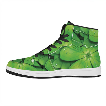 Shamrock Clover St. Patrick's Day Print High Top Leather Sneakers