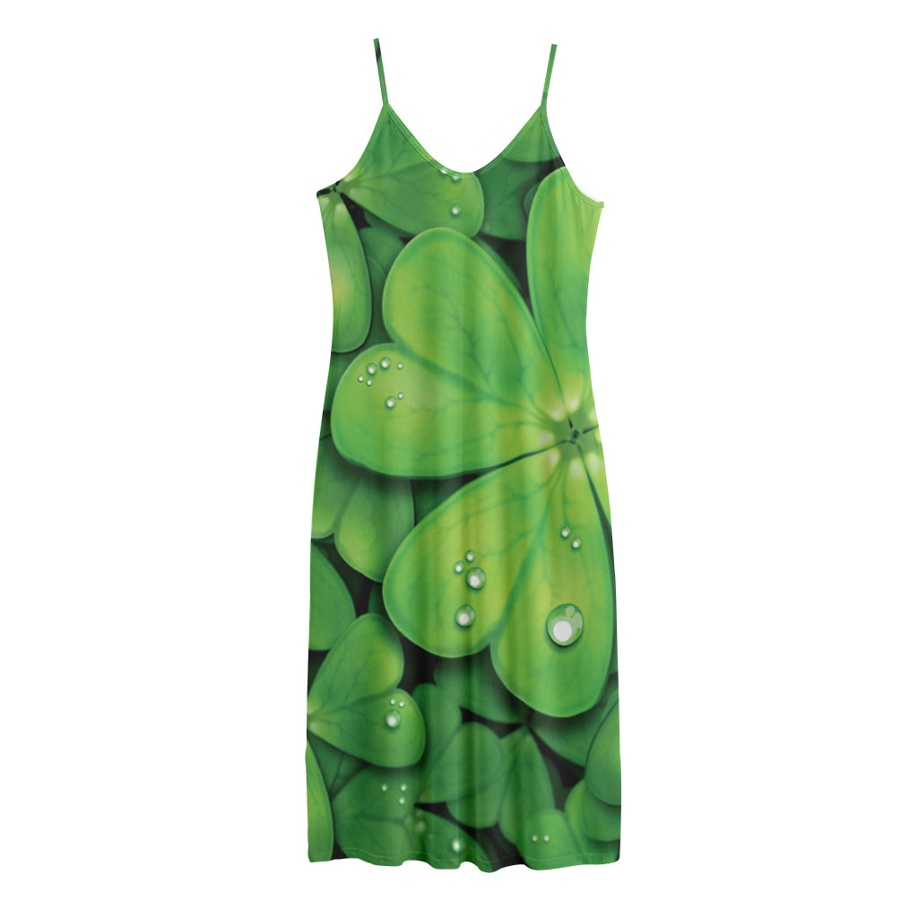 Shamrock Clover St. Patrick's Day Print Jersey Midi Cami Dress