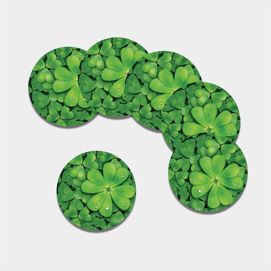 Shamrock Clover St. Patrick's Day Print Leather Coaster Set
