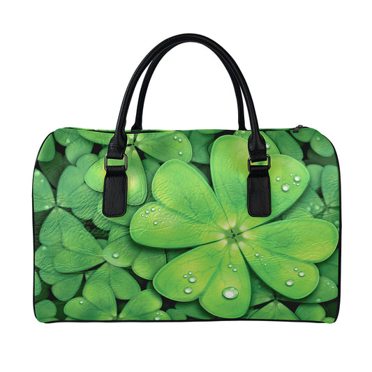 Shamrock Clover St. Patrick's Day Print Leather Duffle Bag