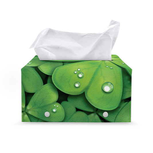 Shamrock Clover St. Patrick's Day Print Leather Tissue Box Cover