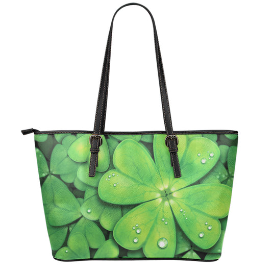 Shamrock Clover St. Patrick's Day Print Leather Tote Bag
