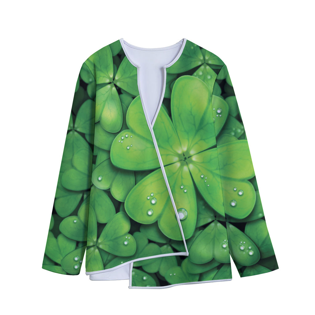 Shamrock Clover St. Patrick's Day Print Long Sleeve Short Coat