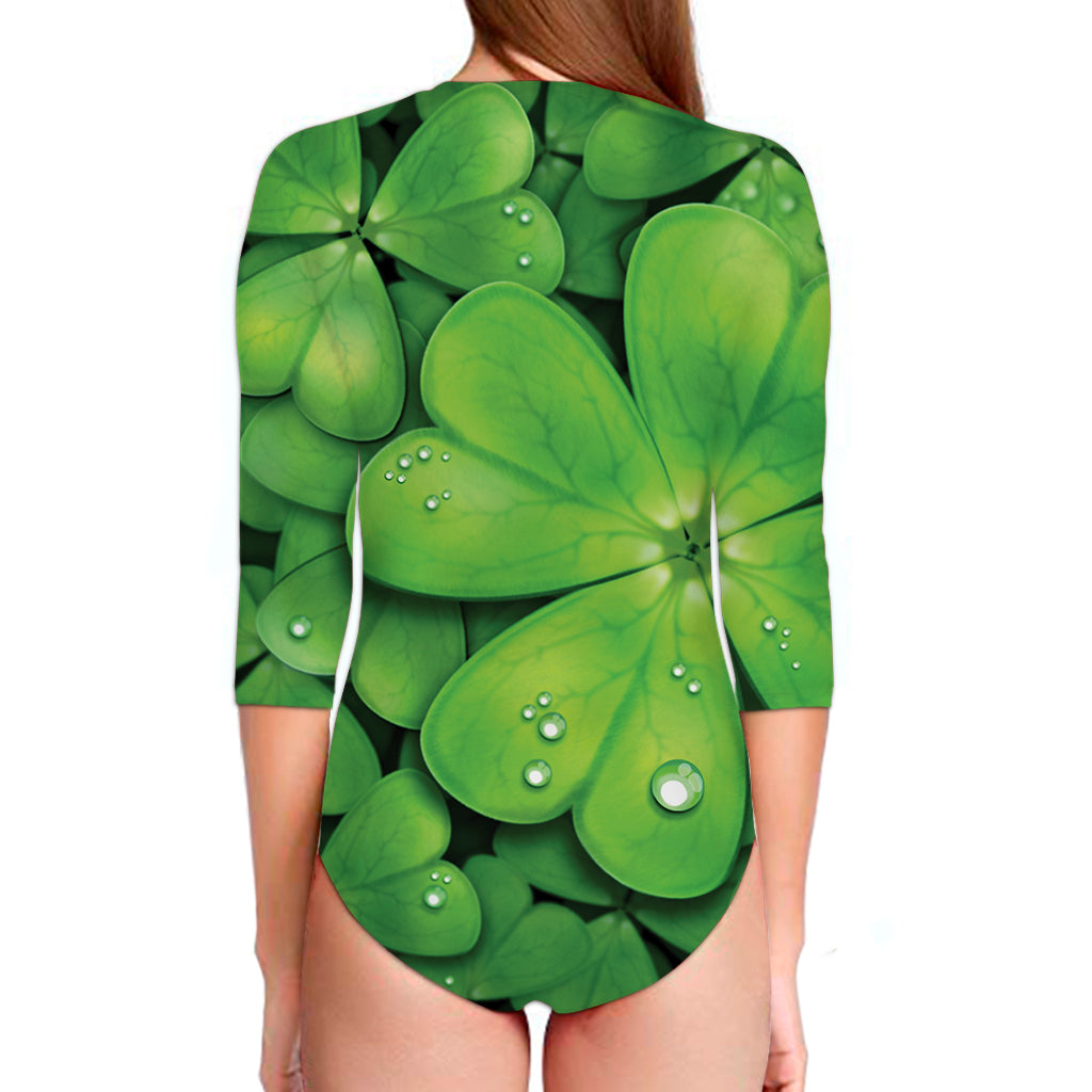 Shamrock Clover St. Patrick's Day Print Long Sleeve Swimsuit