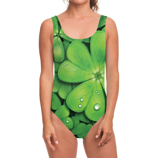Shamrock Clover St. Patrick's Day Print One Piece Swimsuit