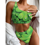 Shamrock Clover St. Patrick's Day Print One Shoulder Bikini Top
