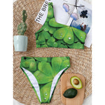 Shamrock Clover St. Patrick's Day Print One Shoulder Bikini Top