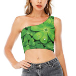 Shamrock Clover St. Patrick's Day Print One Shoulder Crop Top
